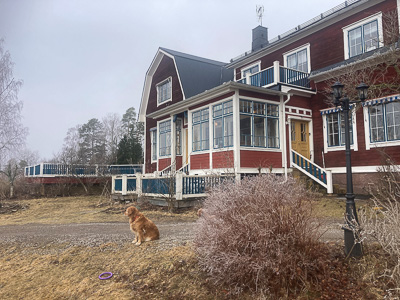 Glasveranda med många fönster och glasad dörr som släpper in mycket dagsljus.